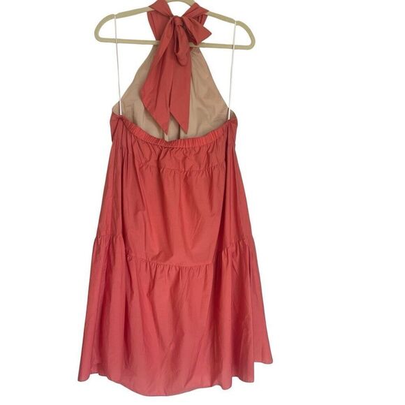 New Theory Pink Coral Halter Tier Mini Dress Tech Lawn Women’s Size Medium - Picture 2 of 6